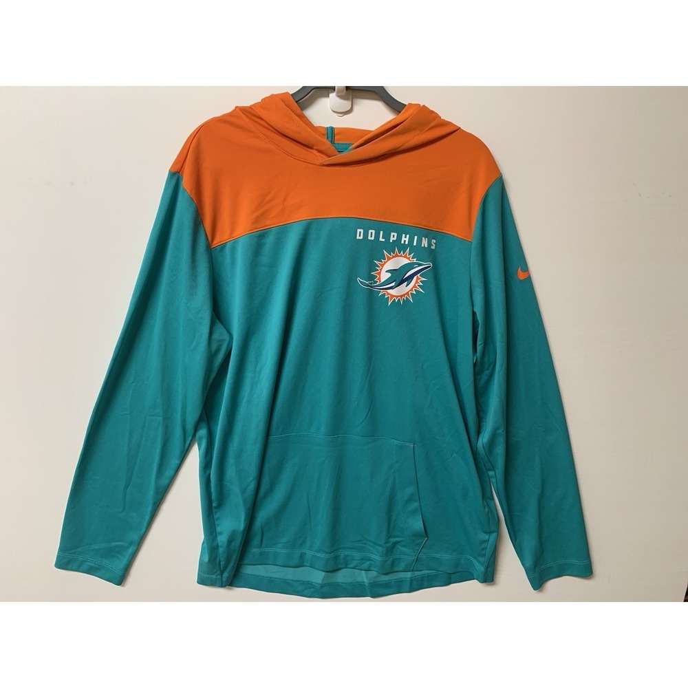 Miami Dolphins Hoodie Sweatshirt Mens Large Orange NFL Football Pullover Nike